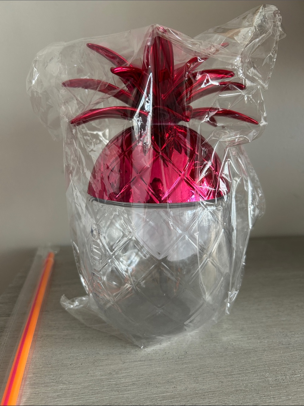 Dunkin Donuts Limited Edition Pink Pineapple Plastic Reusable Cup with Straw